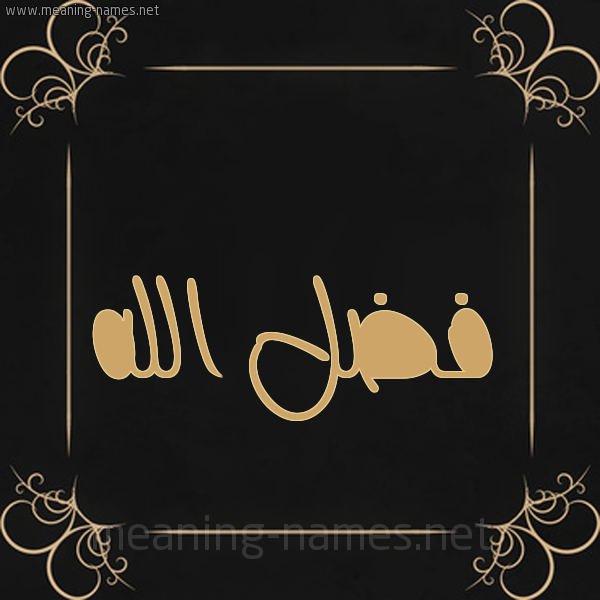 شكل 14 الإسم على خلفية سوداء واطار برواز ذهبي  صورة اسم فضلُ الله Fdl-Allah